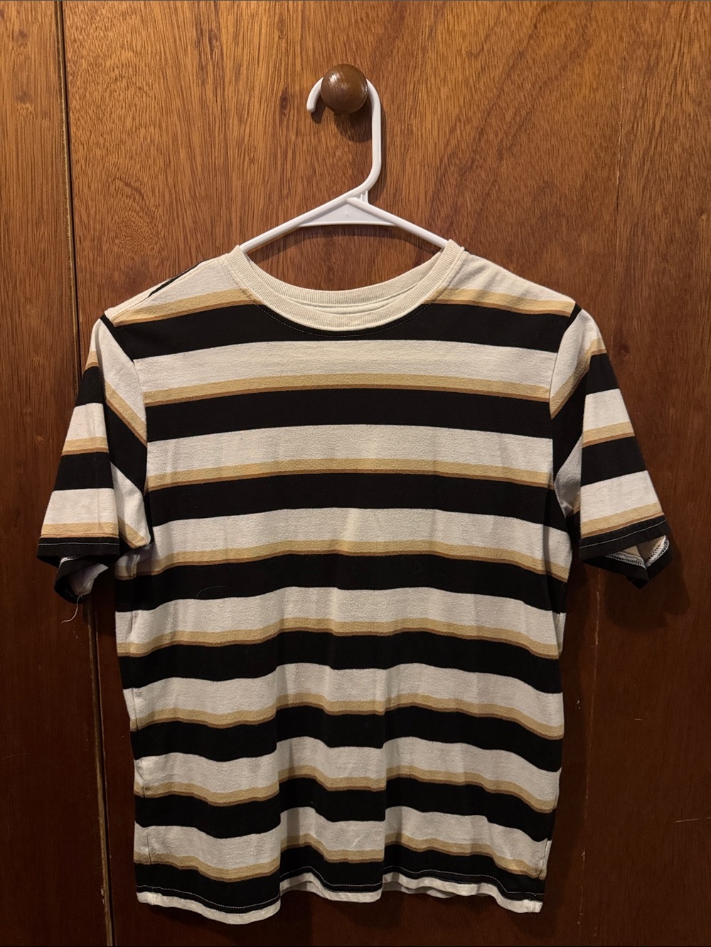 wonder nation Black, White & Tan Striped Short Sleeve Tee